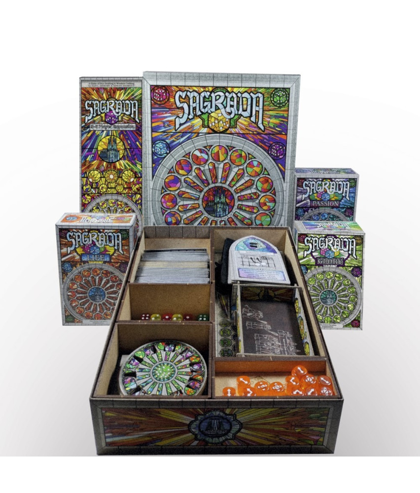 Box Insert for SAGRADA (Base game + 5-6 Player expansion + Life expansion + Glory expansion)